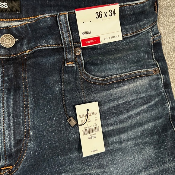 EXPRESS Jeans Denim Skinny Hyper Stretch Dark Blue Wash Mens 36x34 NWT - Picture 2 of 12